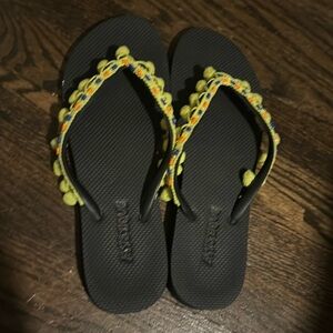Mystique Boutique Neon Yellow Pompom Embellishment Sandals